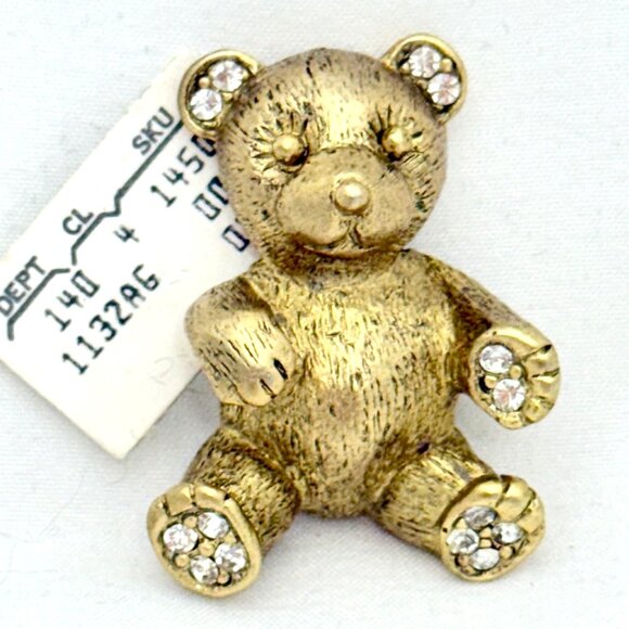 Vintage Gold Tone Teddy Bear Brooch Marshall Fields - NWT - Picture 2 of 6